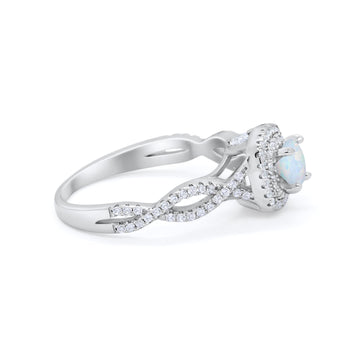 Infinity Twisted Shank Wedding Ring Lab Created White Opal 925 Sterling Silver